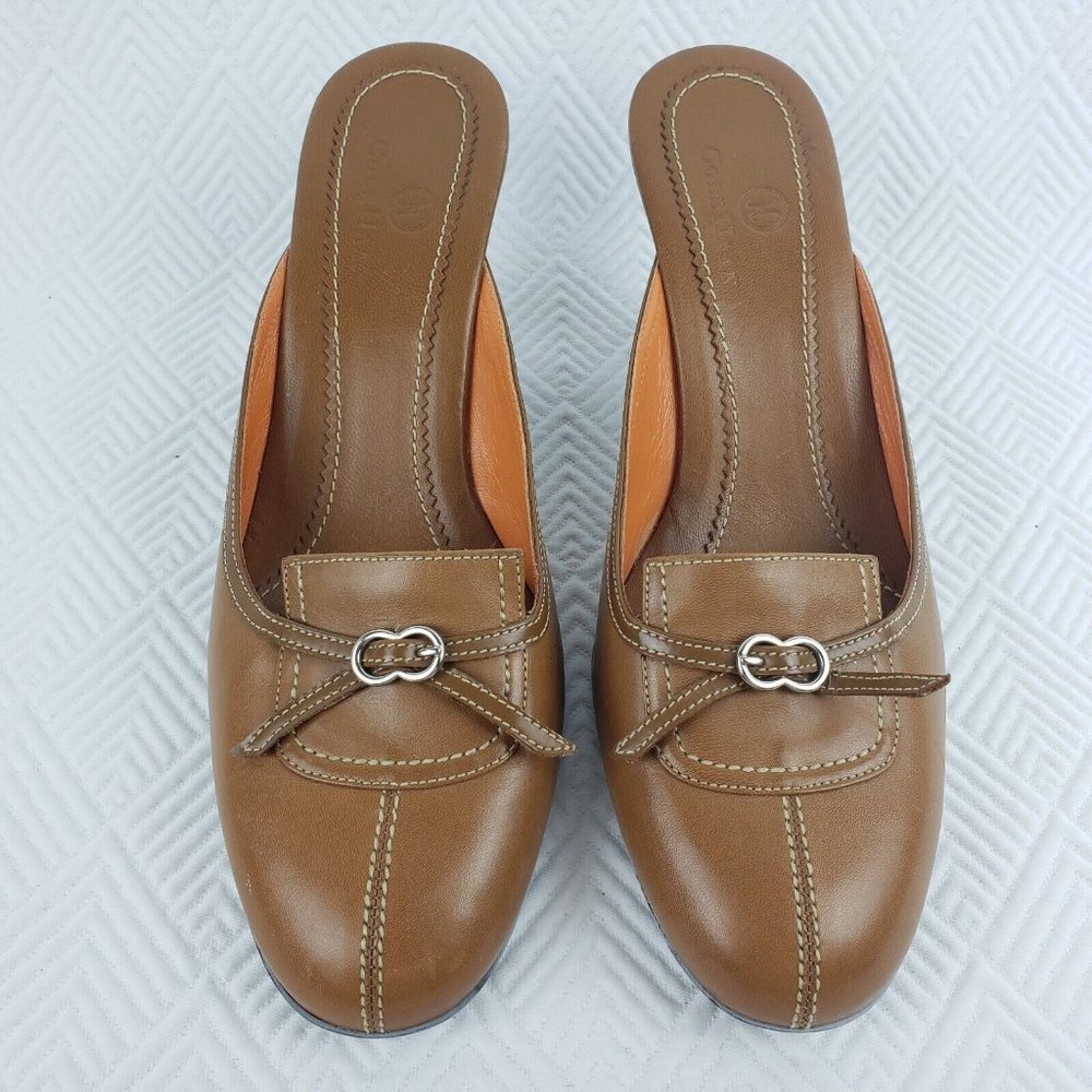 Cole Haan Womens Tan Brown Slip-On Slides Mules US 7.5 B Shoes Buckle